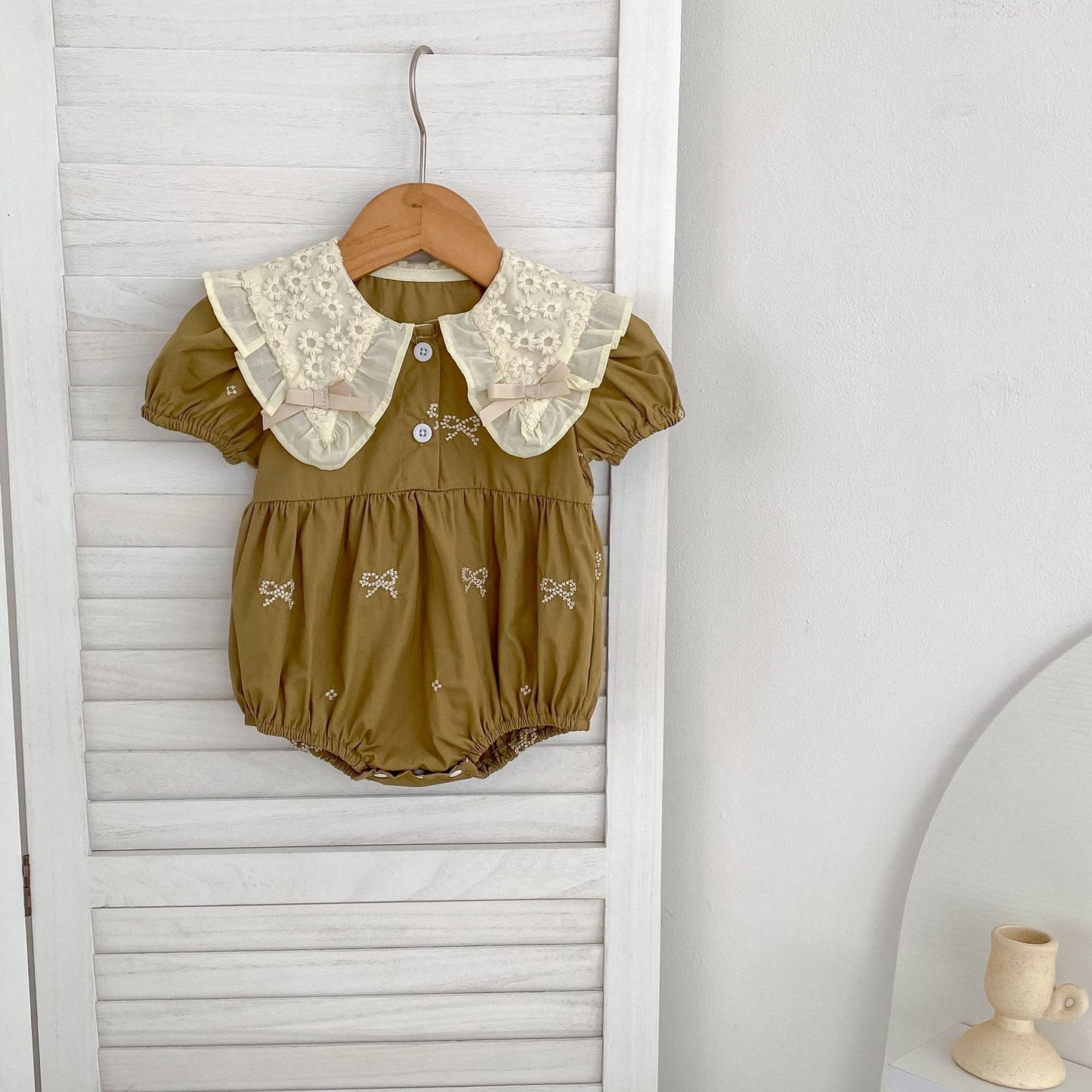 Summer Baby Girls French-style Butterfly-Bows Embroidery Pattern Short Sleeves Onesies, MyKids-USA®, Baby One-Pieces, MyKids-USA - Size/Age - 66 (3-6M) - Color - Green -  -  - TR2503242205-B