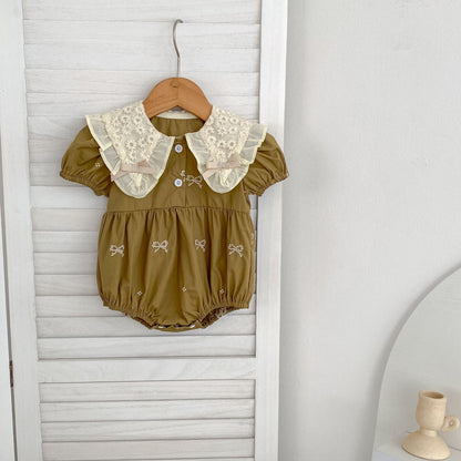 Summer Baby Girls French-style Butterfly-Bows Embroidery Pattern Short Sleeves Onesies, MyKids-USA®, Baby One-Pieces, MyKids-USA - Size/Age - 66 (3-6M) - Color - Green -  -  - TR2503242205-B