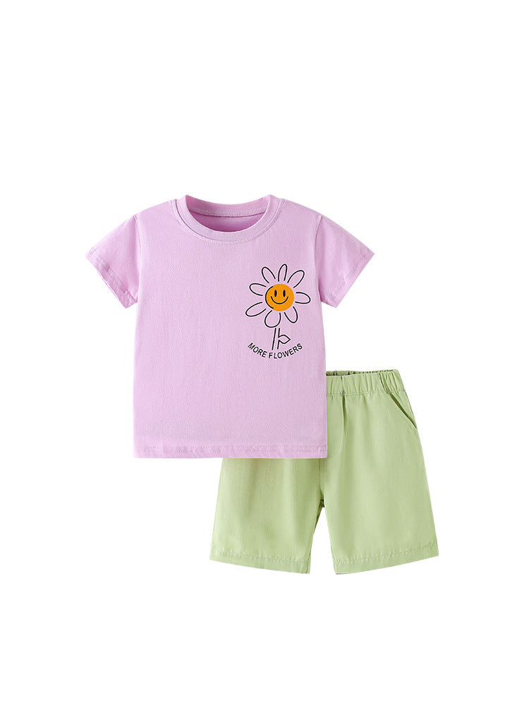 Summer Baby Kids Casual Flower Cartoon Pattern T-shirt and Shorts Clothing Set, MyKids-USA®, Baby & Toddler Outfits, MyKids-USA -  -  -  -  -  -  - 