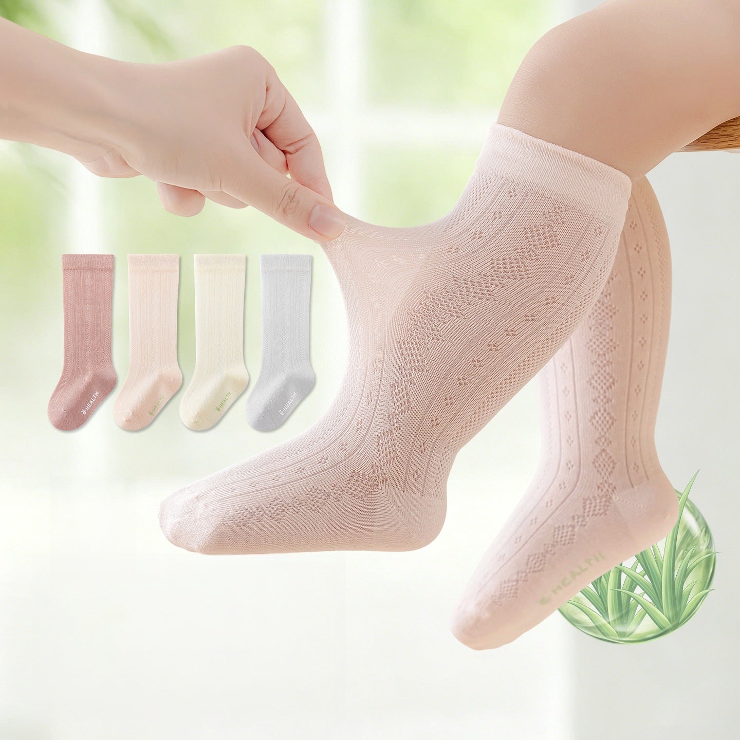 Spring and Summer Baby Kids Boys and Girls Breathable Letters and Geometric Pattern Mid-calf Socks Set