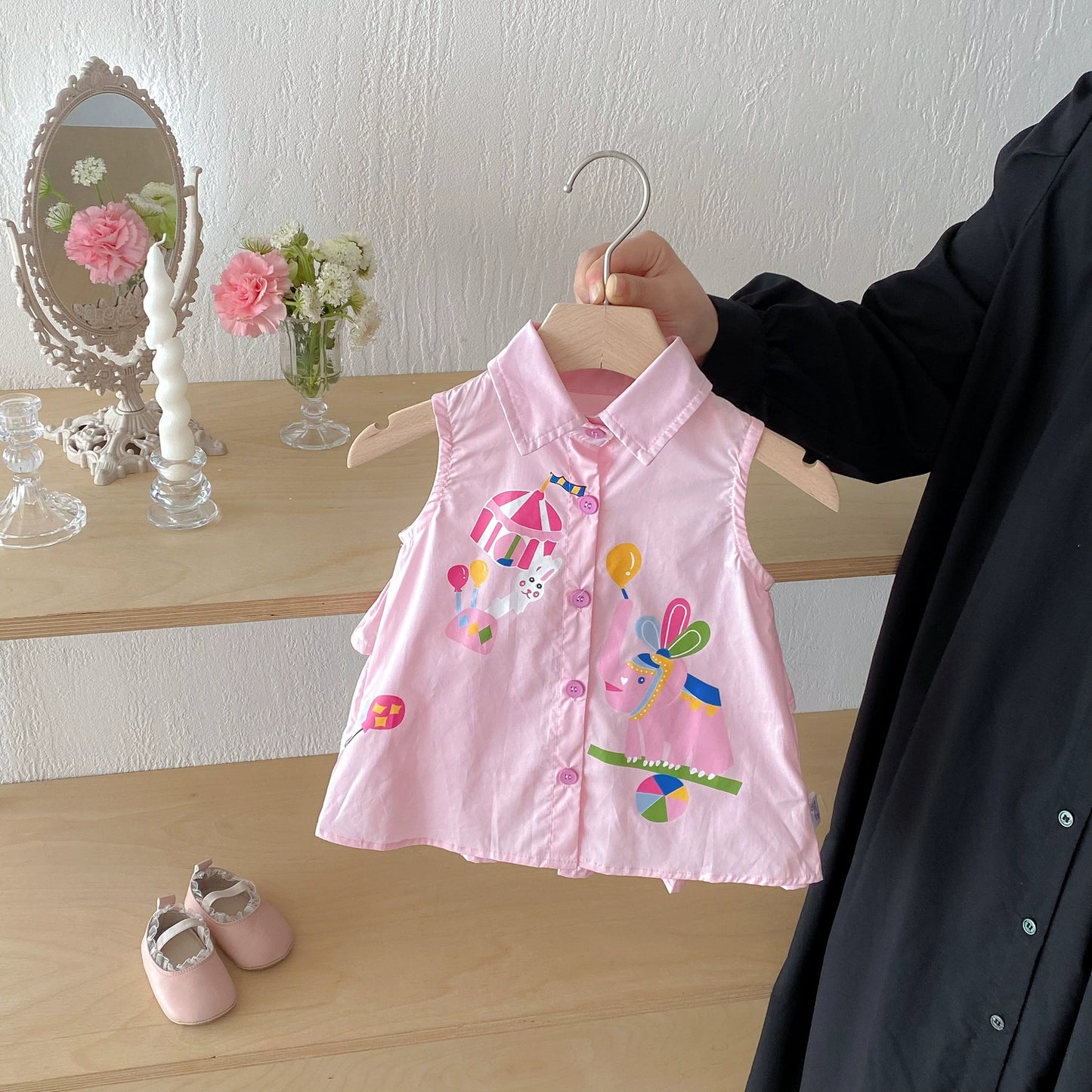 Summer Arrival Baby Girls Cartoon Pattern Sleeveless Single Breasted Dress with Turn-down Collar, MyKids-USA®, Baby & Toddler Dresses, MyKids-USA - Size/Age - 73 (6-9M) - Color - Pink -  -  - TR2506242337-A