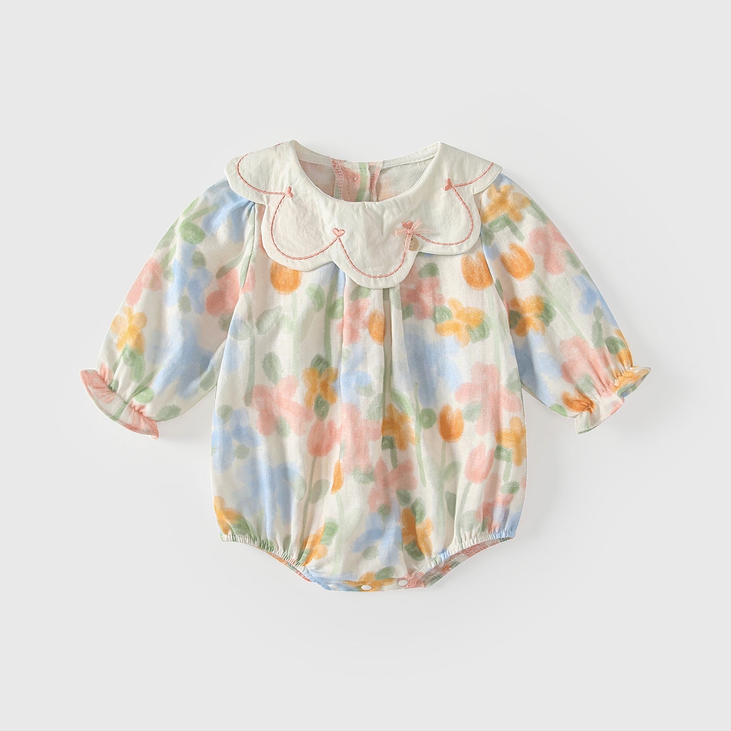 Arrival Spring Baby Girls Flowers Pattern Long Sleeves Embroidered Collar Bodysuit, MyKids-USA®, Bodysuits, MyKids-USA - Size/Age - 66 (3-6M) - Color - Colorful -  -  - TR2602242358-A.