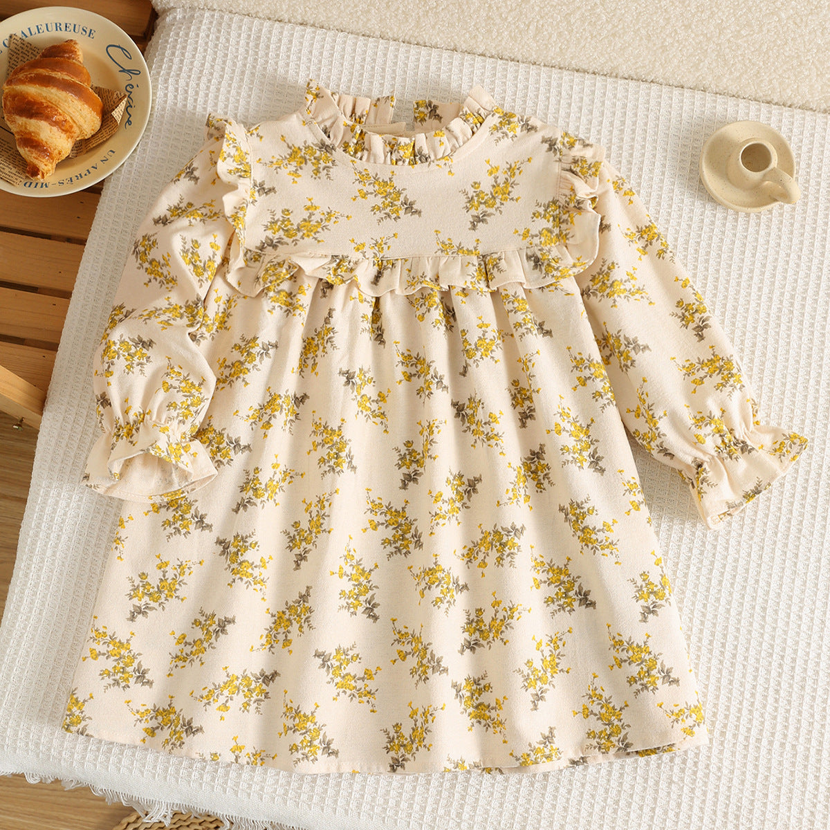 Autumn Arrival Baby Kids Girls Floral Pattern Long Sleeves Ruffle Neck Dress, MyKids-USA®, Baby & Toddler Dresses, MyKids-USA -  -  -  -  -  -  - 