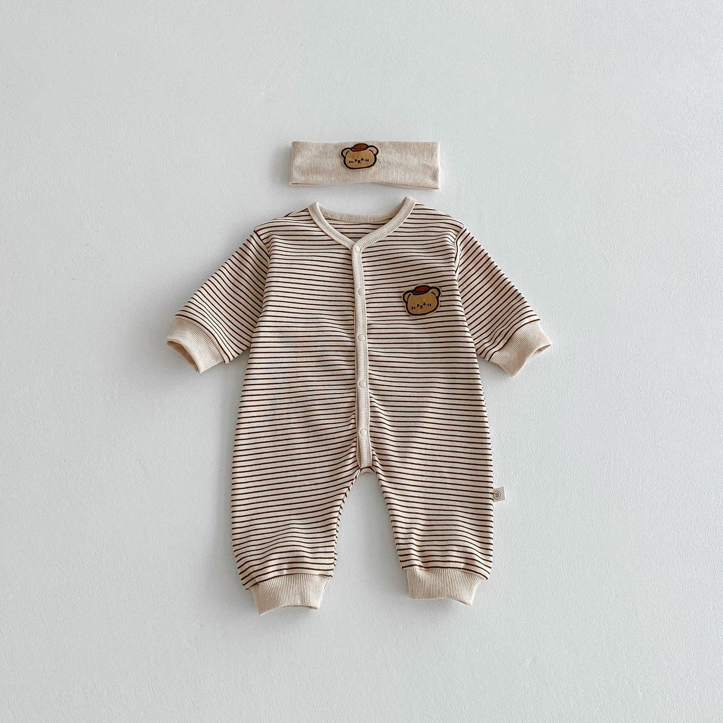 Autumn Arrival Baby Unisex Long Sleeves Striped Pattern Single Breasted Rompers, MyKids-USA®, Baby One-Pieces, MyKids-USA - Size/Age - 66 (3-6M) - Color - Brown -  -  - TR2509142323-B