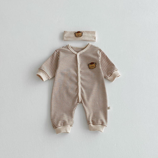 Autumn Arrival Baby Unisex Long Sleeves Striped Pattern Single Breasted Rompers, MyKids-USA®, Baby One-Pieces, MyKids-USA - Size/Age - 66 (3-6M) - Color - Brown -  -  - TR2509142323-B