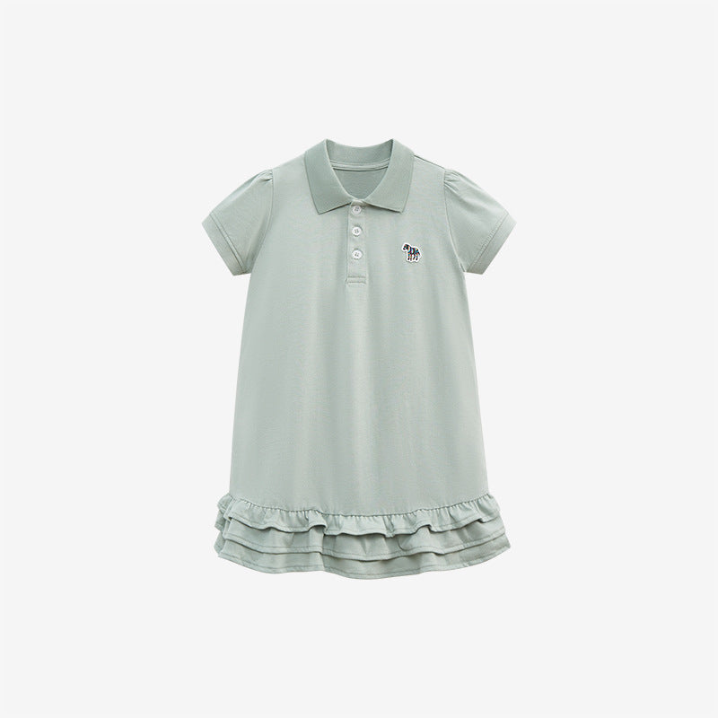Girls’ Clothing: Summer Collection – Collar Flip Pure Cotton Horse Logo Children’s Polo Dress