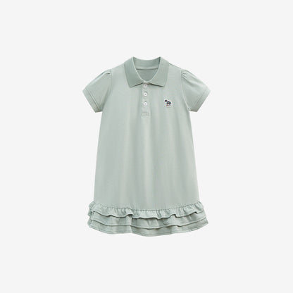 Girls’ Clothing: Summer Collection – Collar Flip Pure Cotton Horse Logo Children’s Polo Dress