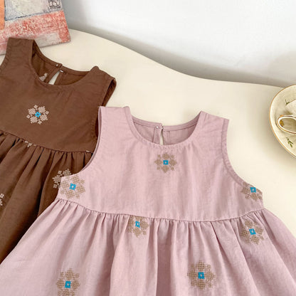 MyKids-USA® Arrival Autumn Baby Kids Girls Long Sleeves Apricot Dress and Flowers Embroidered Sleeveless Dress Clothing Set