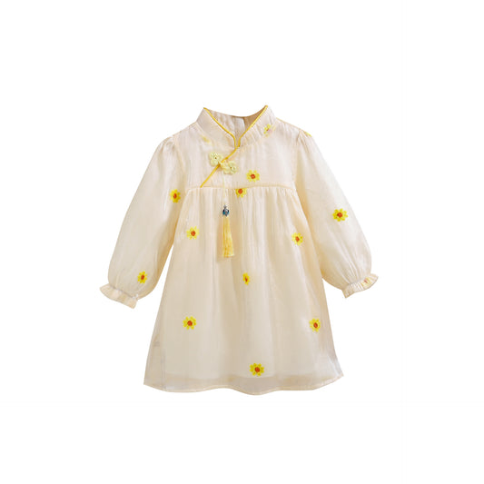 Arrival Autumn Girls Daisy Flowers Pattern Stand Collar Long Sleeves Tulle Patchwork Princess Dress, MyKids-USA®, Baby & Toddler Dresses, MyKids-USA - Size/Age - 73 (6-9M) - Color - Apricot -  -  - TR2407210752.