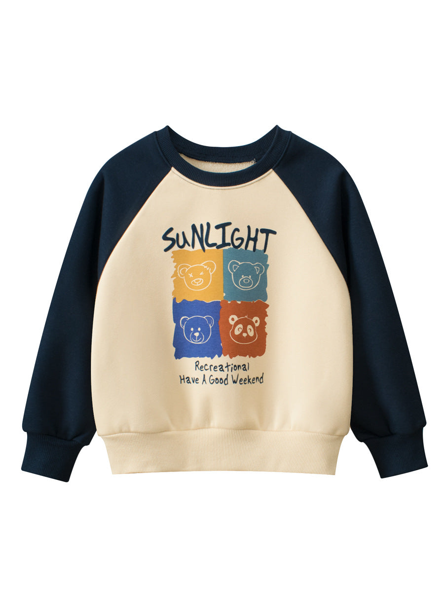 Autumn Baby Kids Boys Cartoon Print Color Patchwork Long Sleeves Crew Neck Top Pullover, MyKids-USA®, Baby & Toddler Outerwear, MyKids-USA - Size/Age - 90 (12-24M) - Color - Navy Blue (Dark Blue) -  -  - TR2409242326-A