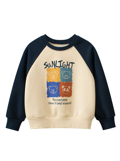 Autumn Baby Kids Boys Cartoon Print Color Patchwork Long Sleeves Crew Neck Top Pullover, MyKids-USA®, Baby & Toddler Outerwear, MyKids-USA - Size/Age - 90 (12-24M) - Color - Navy Blue (Dark Blue) -  -  - TR2409242326-A
