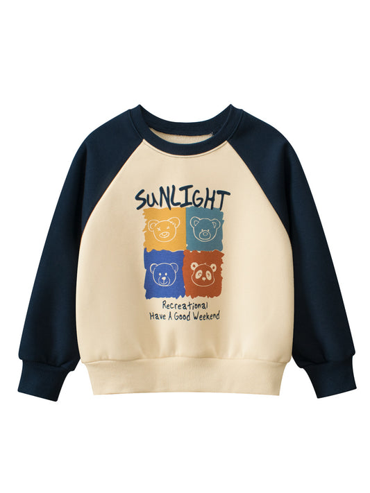 Autumn Baby Kids Boys Cartoon Print Color Patchwork Long Sleeves Crew Neck Top Pullover, MyKids-USA®, Baby & Toddler Outerwear, MyKids-USA - Size/Age - 90 (12-24M) - Color - Navy Blue (Dark Blue) -  -  - TR2409242326-A