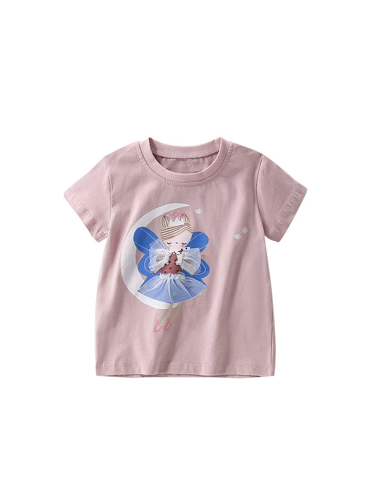 Summer Girls’ Fairy Cartoon Pattern Printed T-shirt in European and American Style, MyKids-USA®, Baby & Toddler Tops, MyKids-USA -  -  -  -  -  -  - 