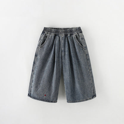 Arrival Summer Girls Heart Pattern Lightweight Jeans