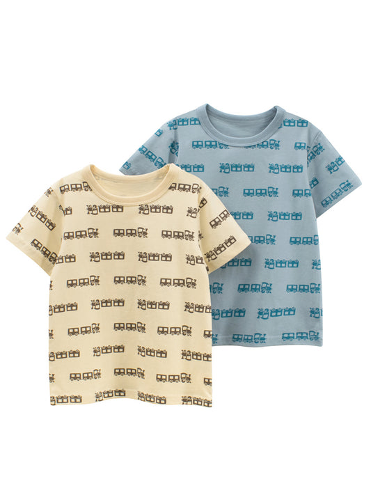 Summer Cartoon Trains Pattern T-shirt for Boys