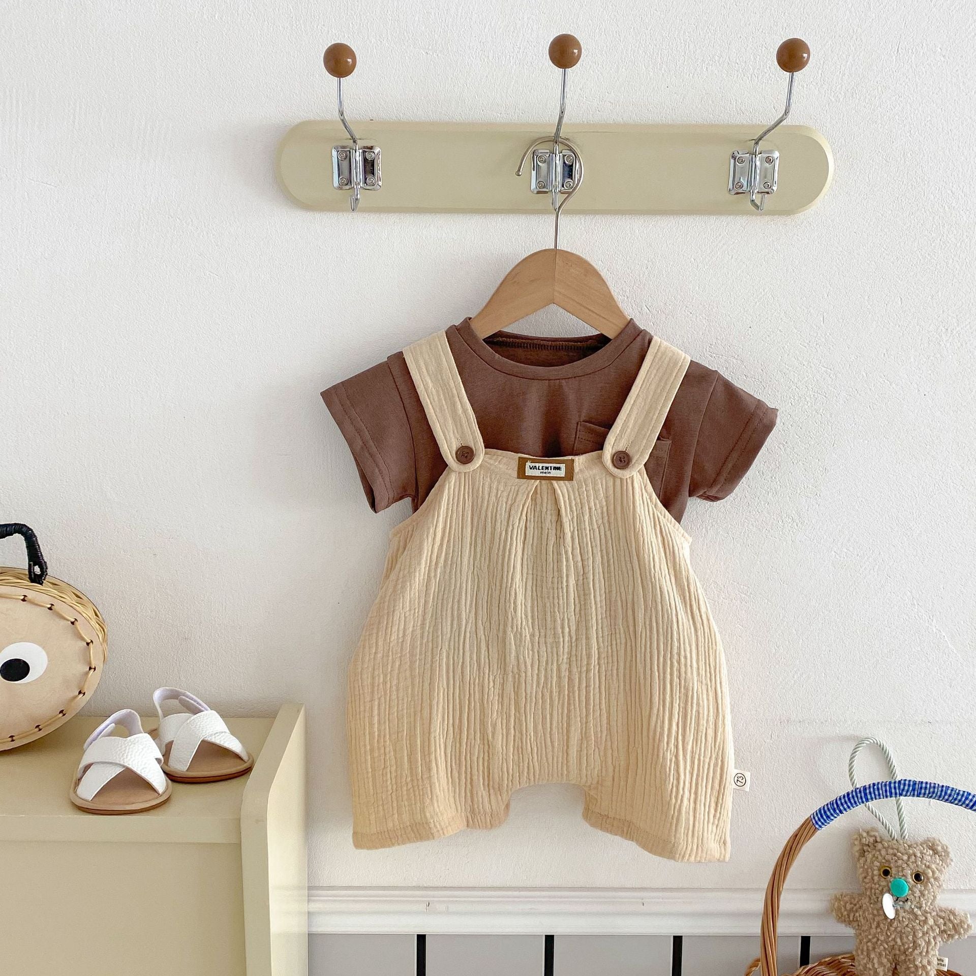 Summer Hot Selling Baby Kids Unisex Sleeveless Plain Solid Color Strap Overalls and Pocketed T-Shirt Clothing Set, MyKids-USA®, Baby & Toddler Outfits, MyKids-USA - Size/Age - 73 (6-9M) - Color - Beige -  -  - TR2505190958-A