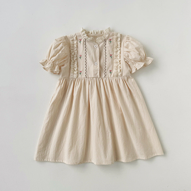 Summer Arrival Baby Kids Girls Cute Short Sleeves Flowers Pattern Embroidered Dress, MyKids-USA®, Baby & Toddler Dresses, MyKids-USA - Size/Age - 90 (12-24M) - Color - Apricot -  -  - TR2503111550-A