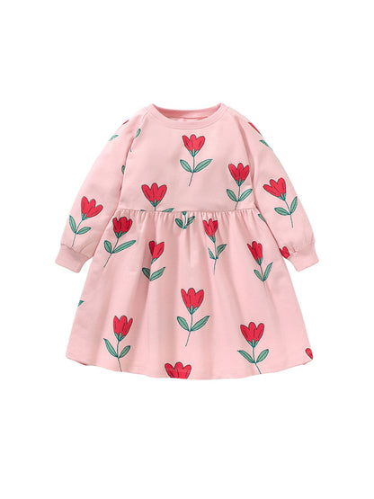 Spring Grils Baby Kids Long Sleeve Floral Pink Princess Dress MyKids-USA Spring Grils Baby Kids Long Sleeve Floral Pink Princess Dress MyKids-USA