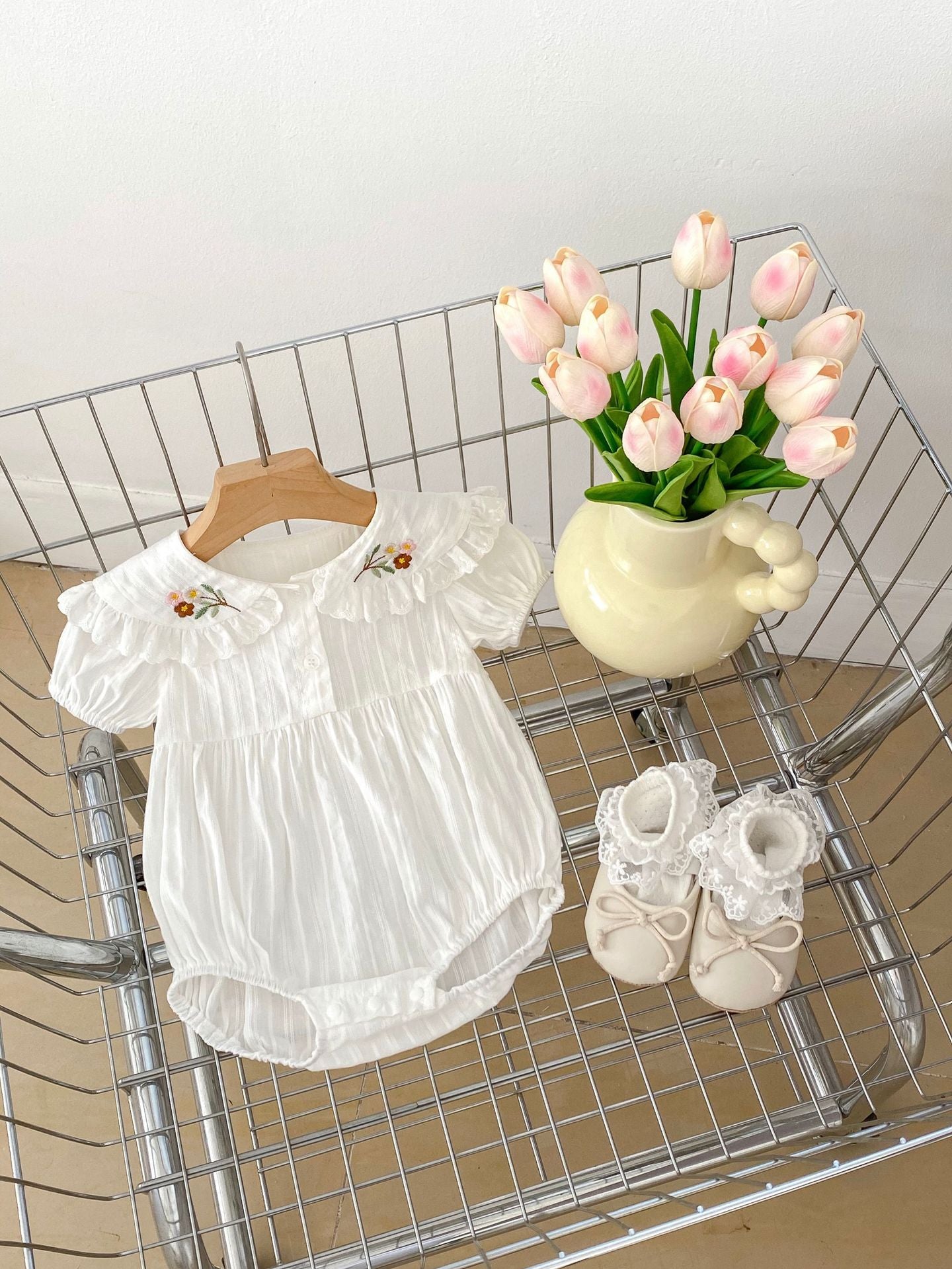 Arrival Summer Girls Floral Embroidered Collar Short Sleeves Onesies, MyKids-USA®, Baby One-Pieces, MyKids-USA -  -  -  -  -  -  - 