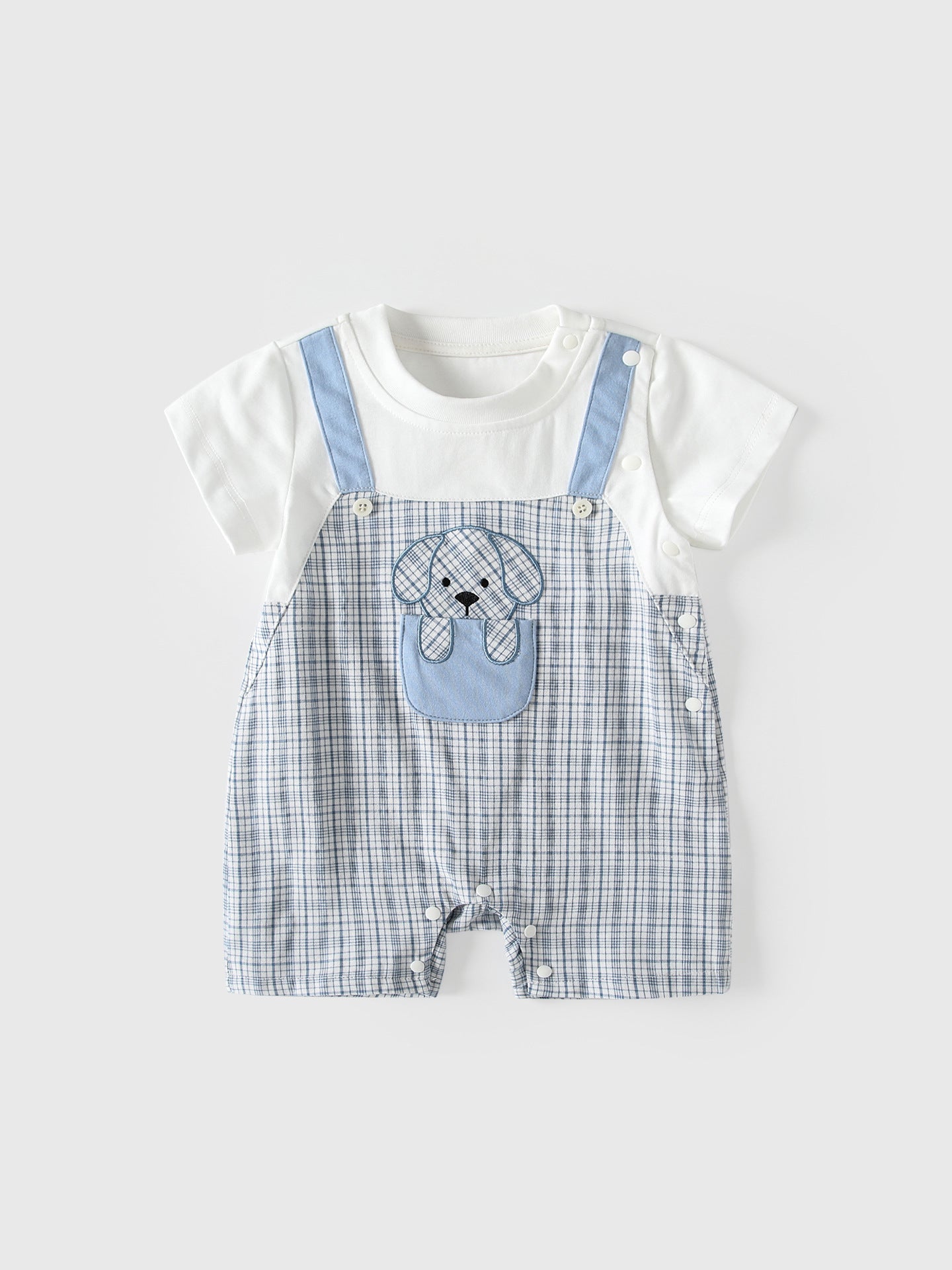 Summer Arrival Baby Boys Short Sleeves Color Patchwork Plaid Rompers Bodysuits