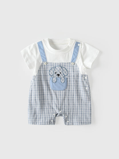Summer Arrival Baby Boys Short Sleeves Color Patchwork Plaid Rompers Bodysuits