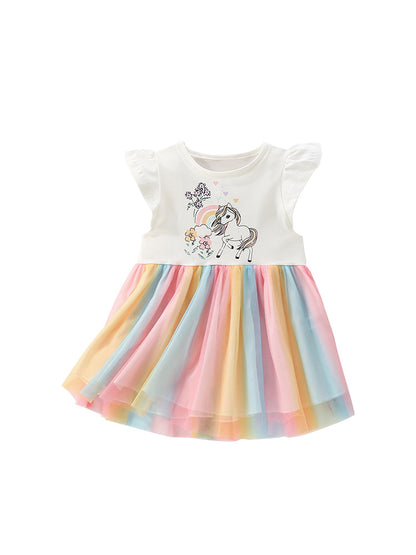Summer Arrival Animals and Flowers Cartoon Pattern Fly Sleeves Tulle Patchwork Dress for Stylish Girls, MyKids-USA®, Baby & Toddler Dresses, MyKids-USA -  -  -  -  -  -  - 