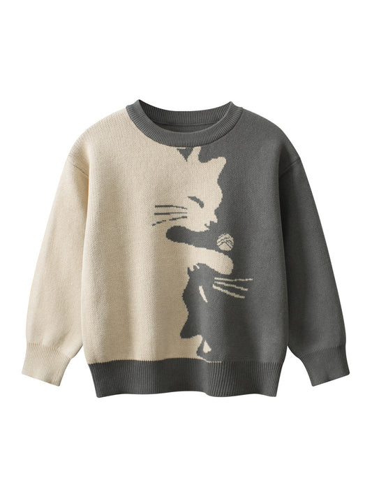 Autumn Arrival Baby Girls Kids Cute Cat Pattern Crew Neck Long Sleeves Knitted Sweatshirt Pullover, MyKids-USA®, Baby & Toddler Outerwear, MyKids-USA - Size/Age - 90 (12-24M) - Color - Grey -  -  - TR2407190931-A