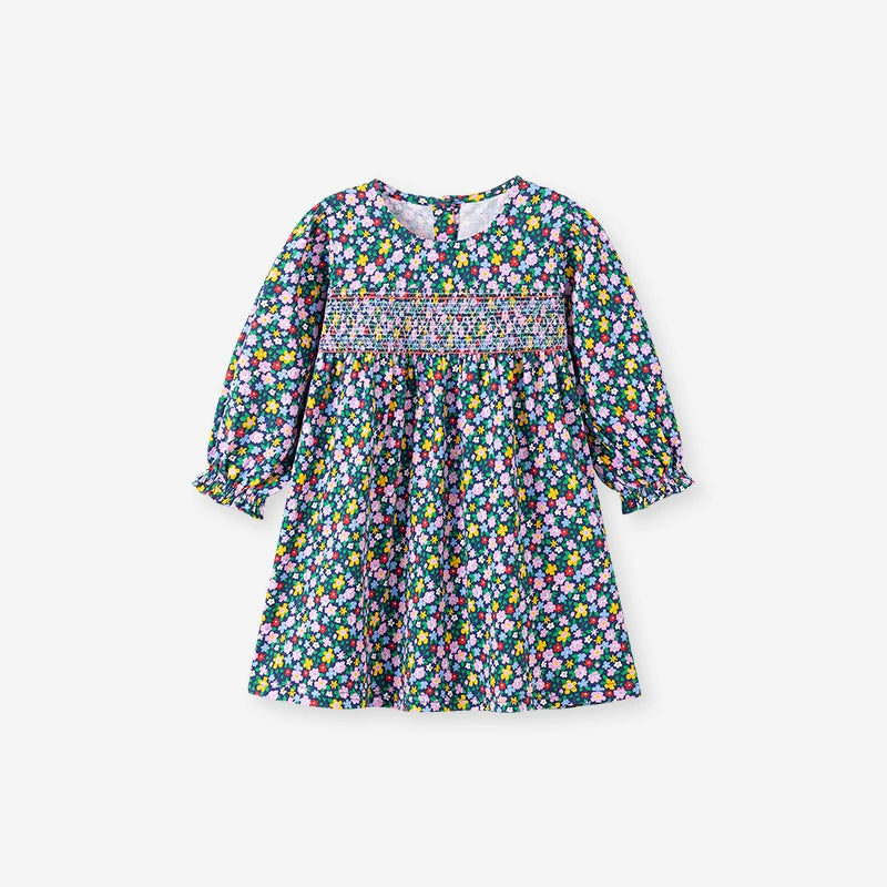 Autumn and Spring Arrival Colorful Flowers Pattern Long Sleeves Crew Neck Dress for Stylish Girls, MyKids-USA®, Baby & Toddler Dresses, MyKids-USA - Size/Age - 90 (12-24M) - Color - Colorful -  -  - TR2507182109-A