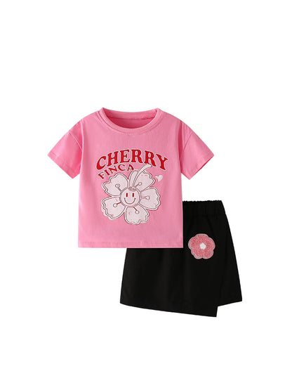 Summer Baby Kids Flowers and Letters Pattern T-shirt and Skirt Clothing Set for Girls, MyKids-USA®, Baby & Toddler Outfits, MyKids-USA -  -  -  -  -  -  - 
