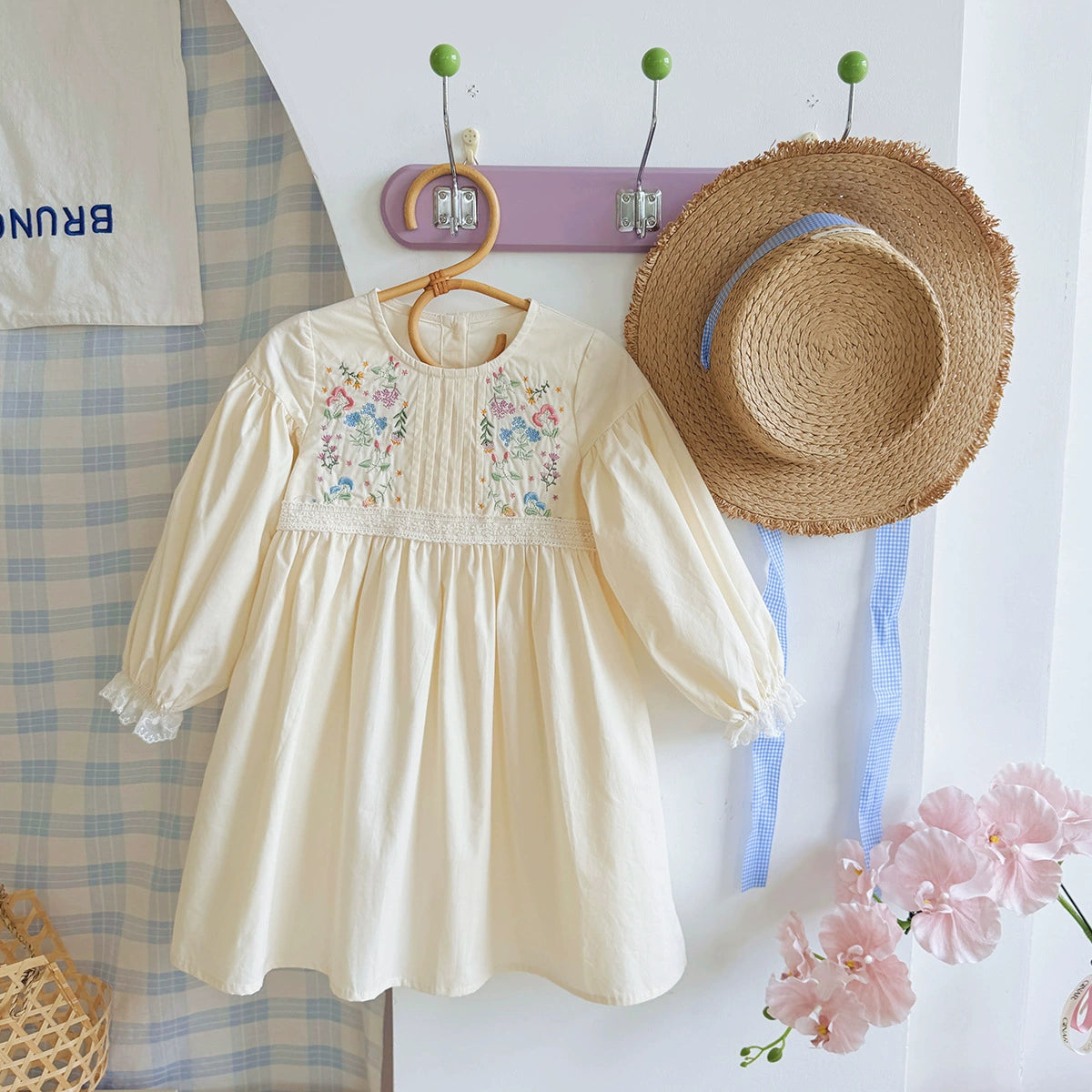 Arrival Autumn Girls Flowers Embroidery Pattern Long Sleeves Dress, MyKids-USA®, Baby & Toddler Dresses, MyKids-USA - Size/Age - 90 (12-24M) - Color - Apricot -  -  - TR2507292218-A