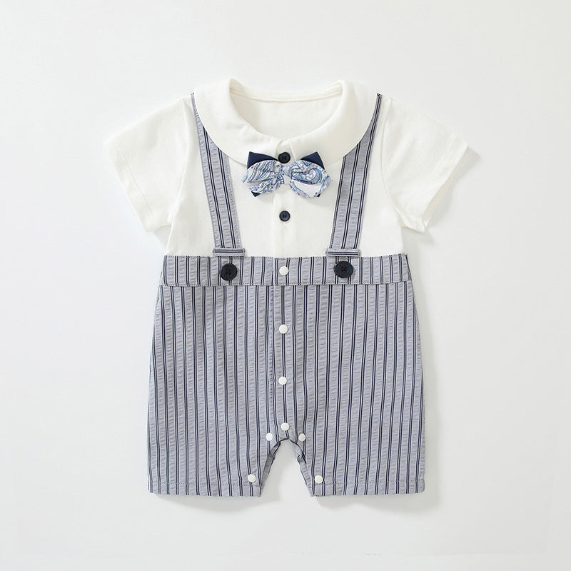 Summer Arrival Baby Boys Short Sleeves Cute Striped Overalls Pattern Rompers, MyKids-USA®, Baby One-Pieces, MyKids-USA - Size/Age - 66 (3-6M) - Color - Grey -  -  - TR2503251548-A