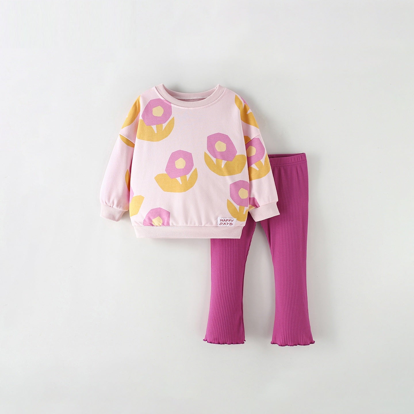 MyKids-USA® Winter and Autumn Baby Kids Girls Flowers Pattern Long Sleeves Sweatshirt and Plain Pants Clothing Set