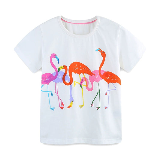 Summer Girls’ Cartoon Famingo Pattern T-shirt in European and American Style, MyKids-USA®, Baby & Toddler Tops, MyKids-USA -  -  -  -  -  -  - 