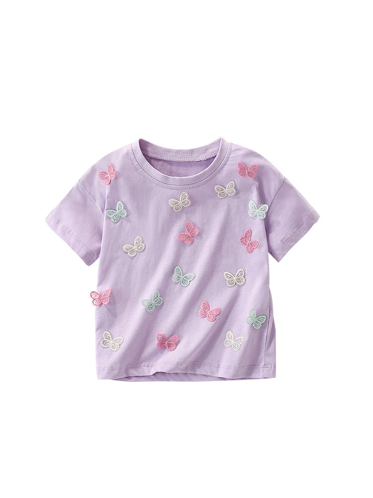 Summer Girls’ Butterfly Pattern Decorated T-shirt in European and American Style, MyKids-USA®, Baby & Toddler Tops, MyKids-USA -  -  -  -  -  -  - 