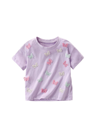 Summer Girls’ Butterfly Pattern Decorated T-shirt in European and American Style, MyKids-USA®, Baby & Toddler Tops, MyKids-USA -  -  -  -  -  -  - 