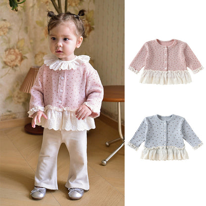 Autumn Arrival Baby Girls Flowers Pattern Lace Trim Long Sleeves Single Breasted Top, MyKids-USA®, Shirts, MyKids-USA -  -  -  -  -  -  - 