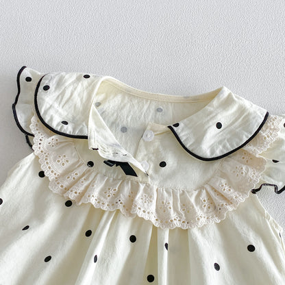 Design Summer Baby Kids Girls Fly Sleeves Dots Pattern Bodysuit