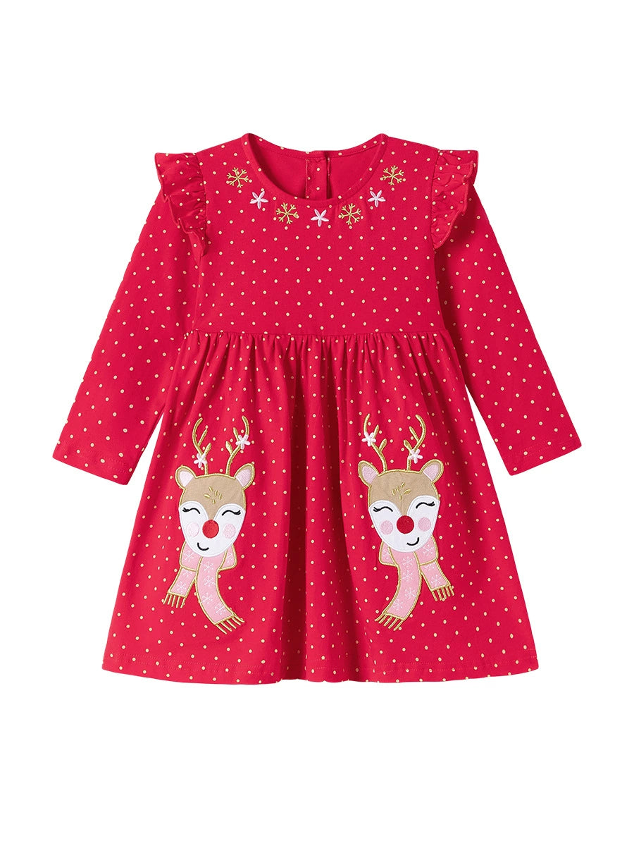 Autumn Arrival Cartoon Animals Christmas Pattern Long Sleeves Crew Neck Dress for Stylish Girls, MyKids-USA®, Baby & Toddler Dresses, MyKids-USA -  -  -  -  -  -  - 