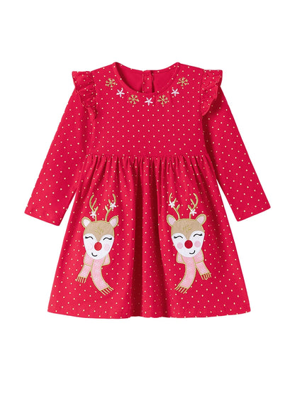 Autumn Arrival Cartoon Animals Christmas Pattern Long Sleeves Crew Neck Dress for Stylish Girls, MyKids-USA®, Baby & Toddler Dresses, MyKids-USA -  -  -  -  -  -  - 
