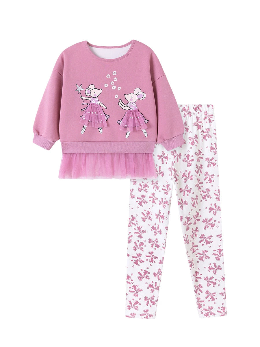 Spring and Autumn Girls Animals Cartoon Pattern Long Sleeves Tulle Patchwork Sweatshirt and Floral Pants Clothing Set, MyKids-USA®, Baby & Toddler Outfits, MyKids-USA -  -  -  -  -  -  - 