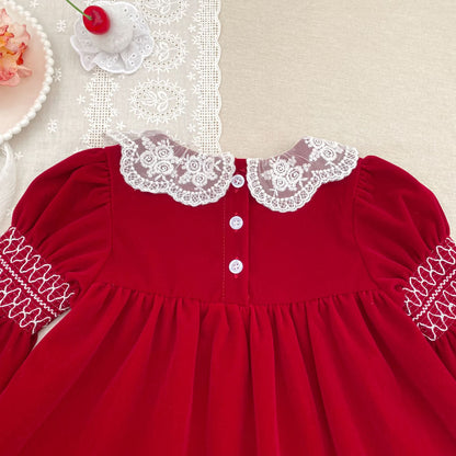 Autumn Baby Girls Lace Trim Collar Long-sleeved Bodysuit and Dress – Princess Sister Matching Set