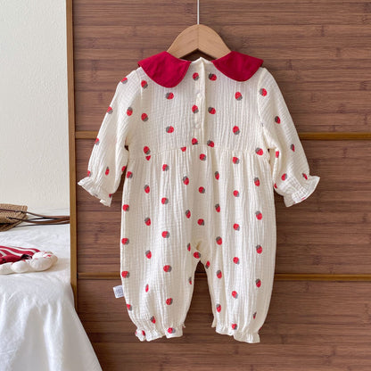Autumn Arrival Baby Girls Long Sleeves Strawberry Pattern Cute Rompers, MyKids-USA®, Baby One-Pieces, MyKids-USA -  -  -  -  -  -  - 
