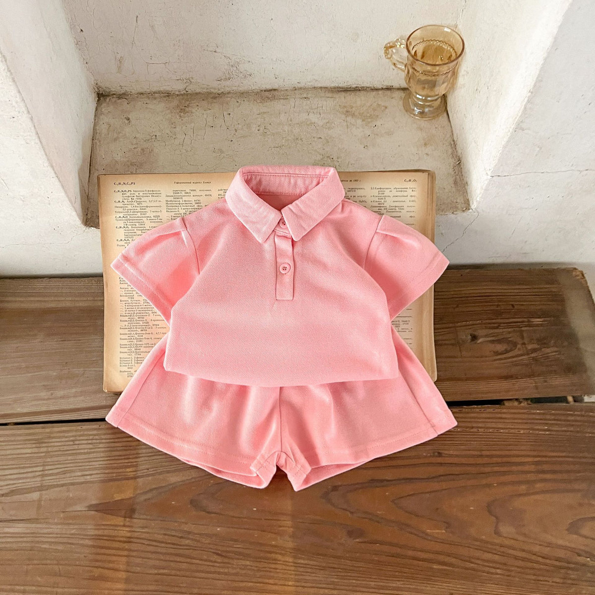 Baby Solid Color Polo Neck Summer Clothing Sets, MyKids-USA®, Baby & Toddler Outfits, MyKids-USA - Size/Age - 73 (6-9M) - Color - Pink -  -  - JM2306042345-B.