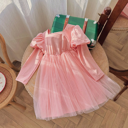 Autumn Baby Kids Girls Long Sleeves Solid Color Tulle Patchwork Dress, MyKids-USA®, Baby & Children's Dresses, MyKids-USA -  -  -  -  -  -  - .