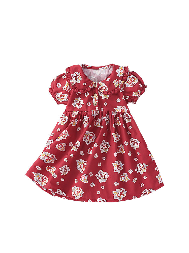 Summer Arrival Flowers Pattern Short Sleeves Peter Pan Collar Dress for Stylish Girls, MyKids-USA®, Baby & Toddler Dresses, MyKids-USA -  -  -  -  -  -  - 