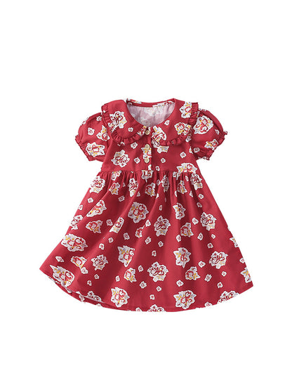 Summer Arrival Flowers Pattern Short Sleeves Peter Pan Collar Dress for Stylish Girls, MyKids-USA®, Baby & Toddler Dresses, MyKids-USA -  -  -  -  -  -  - 