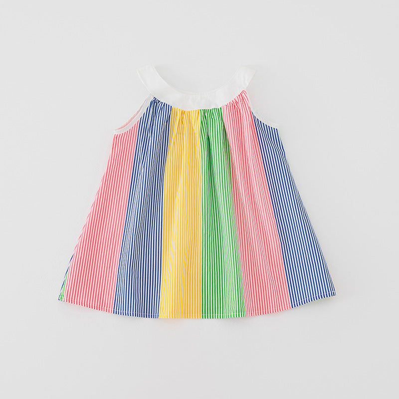 Baby Girl Colorful Striped Pattern Sling Cotton Dress