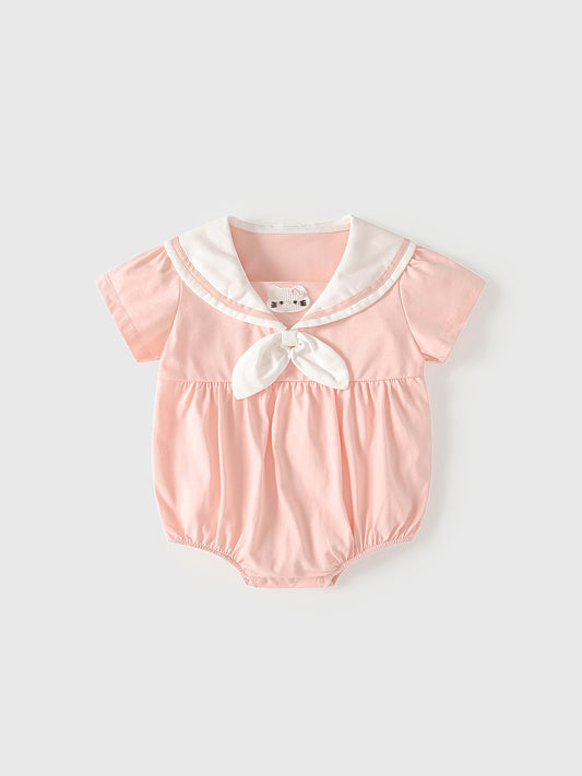 Summer Arrival Short Sleeves Preppy Navy Collar Bodysuit for Stylish Girls, MyKids-USA®, Bodysuits, MyKids-USA - Size/Age - 66 (3-6M) - Color - Pink -  -  - TR2605282359-A.