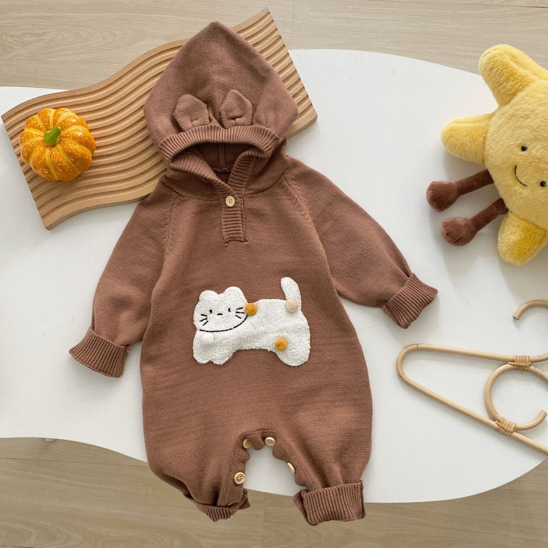 Autumn and Winter Arrival Baby Unisex Long Sleeves Cute Animals Cartoon Pattern Hooded Warm Rompers, MyKids-USA®, Baby One-Pieces, MyKids-USA - Size/Age - 66 (3-6M) - Color - Coffee -  -  - TR2511082358-A