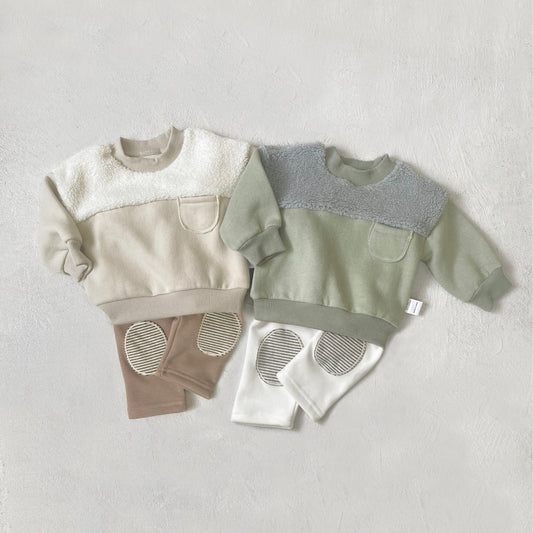 Winter and Spring Baby Kids Unisex Long Sleeves Casual Fluffy Color Patchwork Pullover and Pants Clothing Set, MyKids-USA®, Baby & Toddler Outfits, MyKids-USA -  -  -  -  -  -  - .